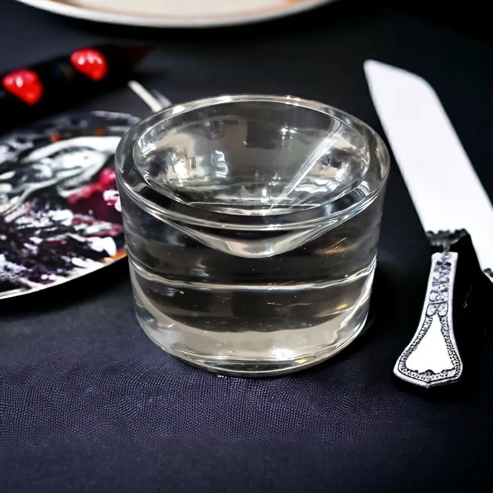 Heavy Clear Glass Crystal Paperweight Concave Hand Blown Handmade Round Vintage.